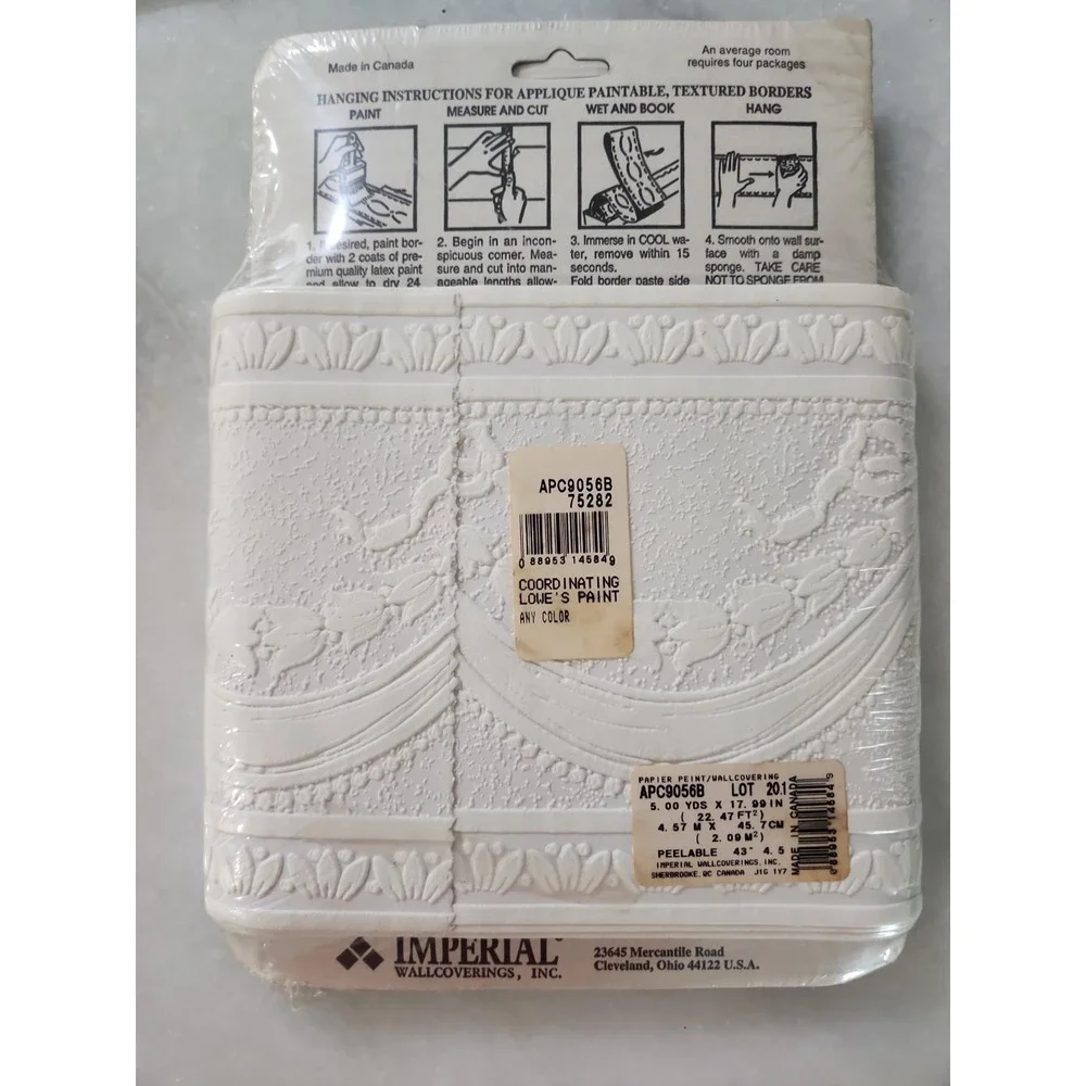 3/ SWAG & BOW Applique Paintable Imperial 5yd  Borders APC9056B New Old Stock